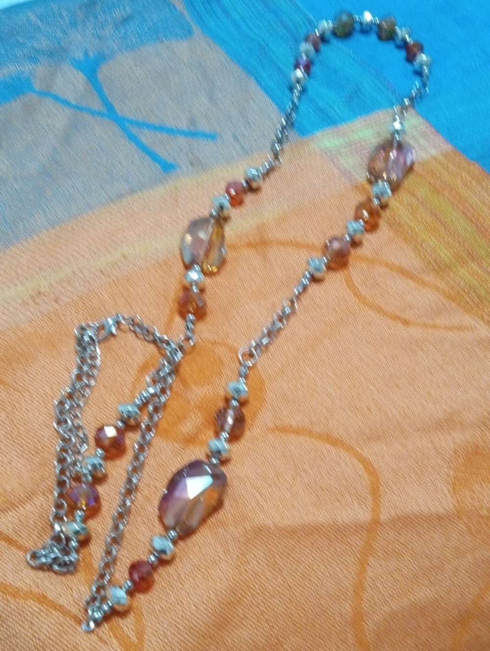 Orange And Silver Crystals Necklace